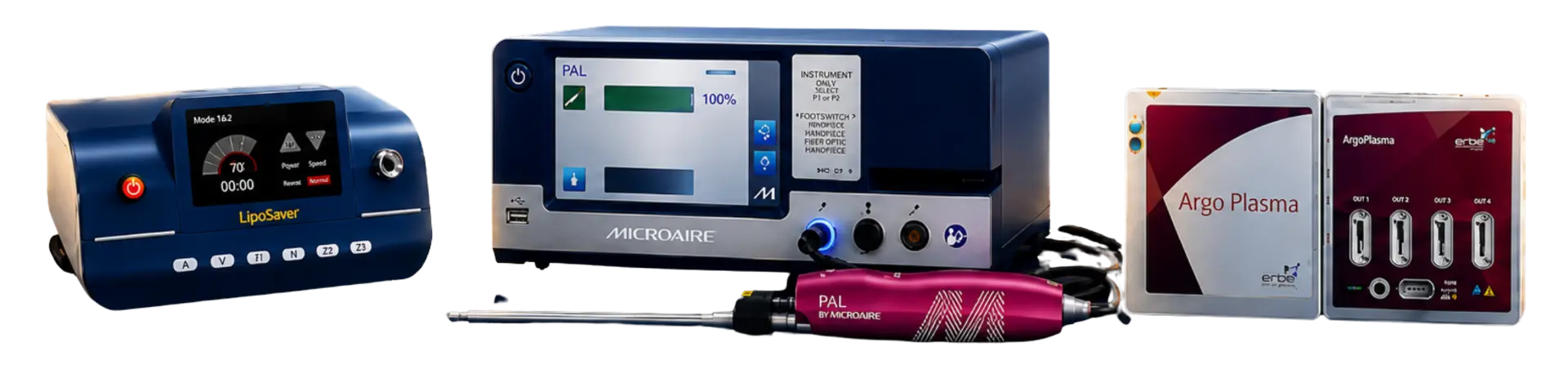 LipoSaver LS-2000, MicroAire PAL und ArgoPlasma nebeneinander